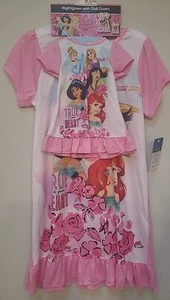 Disney Princess Girls Pajamas Nightgown Set  & 18” Doll Size 8 Ariel Cinderella - Picture 1 of 3