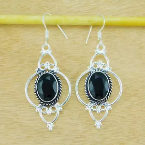 Lush Onice Nera Gemma 925 Argento Sterling Fatto a Mano Orecchino S-42 - Foto 1 di 5