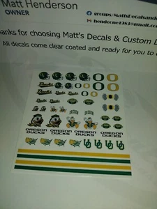 1/64 for hot wheels waterslide decals  Oregon Ducks football  MADE IN THE USA! - Picture 1 of 1