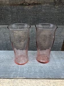 lot of 2 Pink Depression Glass Tumblers With Curvature And Ribbing 2A - Picture 1 of 4
