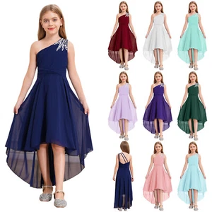 Girls One Shoulder Sequin Flower Girls Dress Princess Party Wedding Gowns - Picture 1 of 59