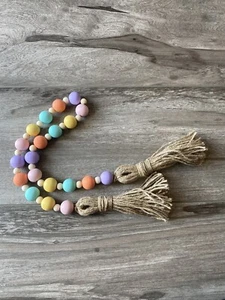 Handmade Multi Color Wood Bead Garland with Tassels Easter Spring - Picture 1 of 10