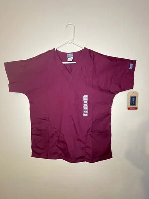 Cherokee Workwear Scrub Short Sleeve Shirt Double Pockets Wine Size Small - Image 1 of 4