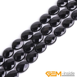 Natural Black Agate Gemstone AAA Faceted Oval Loose Beads For Jewelry Making 15"