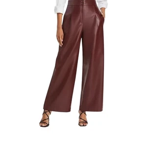 NWT French Connection Brown Crolenda Faux Leather Tapered Trouser Pants Size 6 - Picture 1 of 6