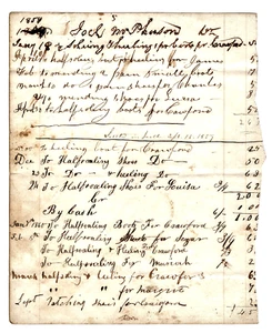 1858 cobbler's ledger page for (Col.) Joel McPherson, Lewisburg, Greenbrier - Picture 1 of 1