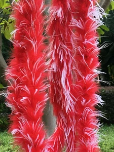 27g Red Marabou Boa with White Ostrich Feather Boa Fluffy Two Tone Boa 2 Yards - Picture 1 of 5