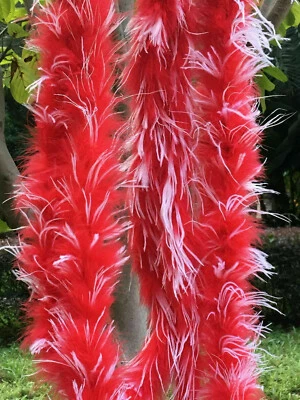 27g Red Marabou Boa with White Ostrich Feather Boa Fluffy Two Tone Boa 2 Yards - Image 1 of 4