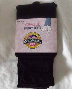 Gold Medal Black Girls Childrens Opaque Costume Dance Footless Tights size 12-14 - Picture 1 of 2