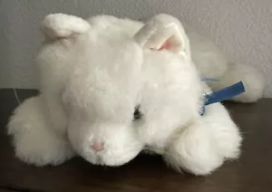 Vintage HTF Gund 1985 Off White Cat Kitty Laying Down Blue Ribbon 17" Body Bell - Picture 1 of 12