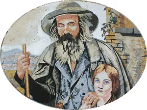 Figura de diseño de retrato de abuelo con su nieta mosaico de mármol - Imagen 1 de 1