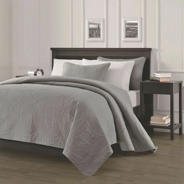 Chezmoi Collection Austin 3pc Oversized Bedspread Coverlet Set King Gray