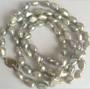 Long 46'' 7-8mm Gray Natural Freshwater Cultured Baroque Real Pearl Necklace - Picture 1 of 2