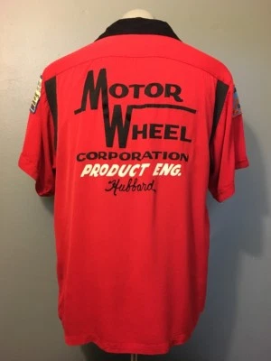 Vtg 50s 60s Red Black Rayon Gabardine Bowling Shirt Mens M Rockabilly Atomic Car - Image 1 of 4