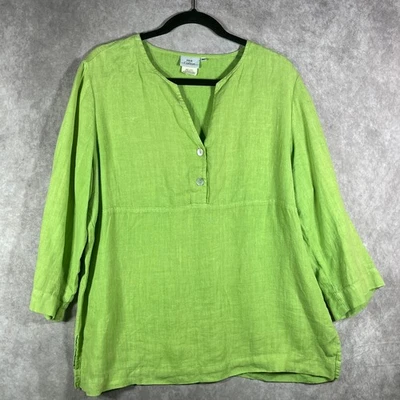 Lo último Top de algodón para mujer XL verde lino manga larga cuello en V túnica informal minimalista Foto 1 de 4