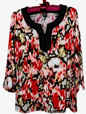 Blusa túnica con cuentas tejida elástica floral bonita XL de Valerie Stevens PXL Foto 1 de 4