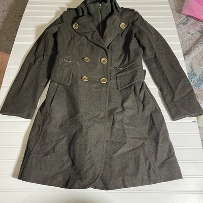 Abrigo de lana vintage Y2K M60 Miss Sixty verde oliva militar con babero para mujer S Foto 1 de 4