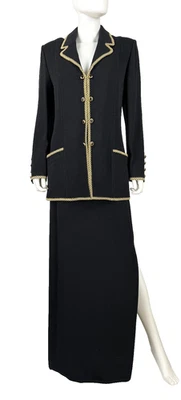 St. John Evening 12 US 48 IT L Wool Black 2pc Long Skirt Suit Jacket Coat Runway - Image 1 of 4