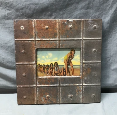 Винтажный 11" кв.  Спасательная декоративная оловянная металлическая рама для картин 4x6 1691-25B - Изображение 1 из 4