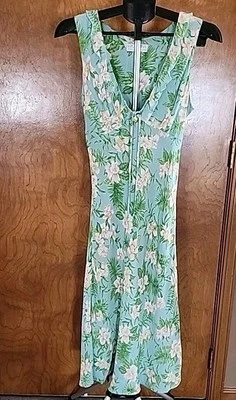 Lucy Love Pink Blue Gardenia Maxi Dress Banded Waist Ruffle Collar Straps Size M - Image 1 of 4