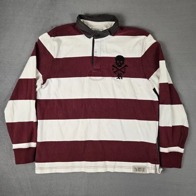 Camisa polo masculina rugby Ralph Lauren grande listra branca vermelha caveira bordada preparação - Imagem 1 de 4
