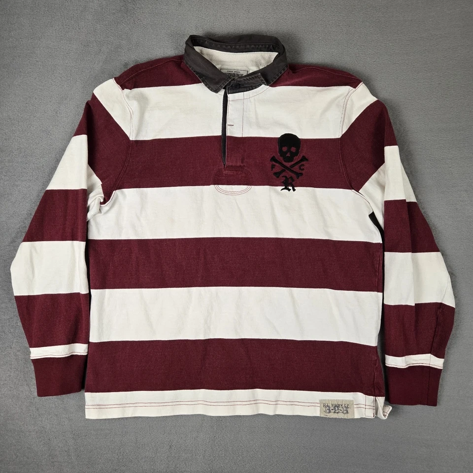 Camisa Rugby Ralph Lauren Para Hombres Grande Roja Blanca Rayas Polo Calavera Bordada Preparación Foto 1 de 4