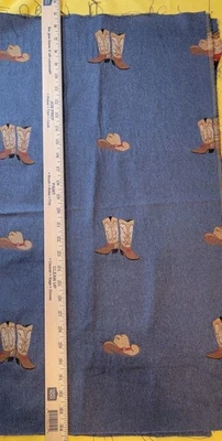 Denim Western Style Embroidered 34" x 29" Remnant Cotton Blend Cowboy Denim New - Image 1 of 4