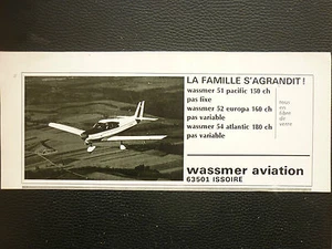 4/1973 PUB WASSMER AVIATION ISSOIRE WA 54 ATLANTIC WA 51 PACIFIC WA 52 EUROPA AD - Picture 1 of 1