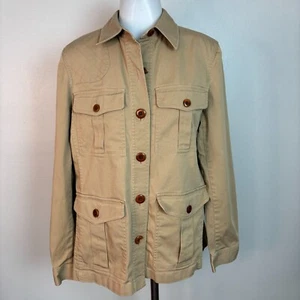 Chaqueta utilitaria Lauren Ralph Lauren grande caqui tostado botones delanteros algodón elástico - Imagen 1 de 12