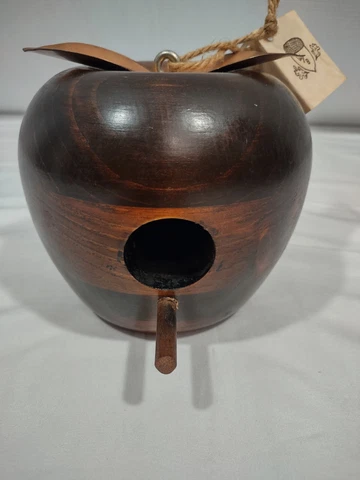 Rare Apple Bird House Signed W. Houck Hand Turned Wood 4.75" H X 5" D Cover