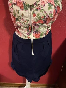 Women's LOVE CULTURE Jumpsuit Shorts Strapless Elegant Navy/Floral Sz M - Picture 1 of 4