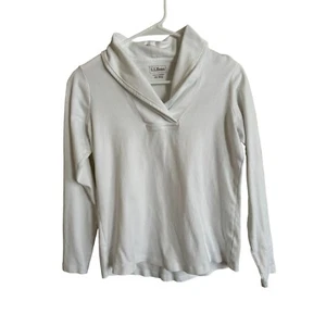 L.L. Bean Women's XS Pullover Long Sleeve Shawl Collar V Neck Sweatshirt White H - Picture 1 of 5
