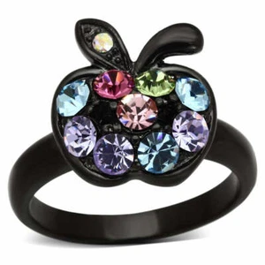 Anello Mela Cristallo Multicolore Acciaio Inox Placcato Nero TK316 - Foto 1 di 9