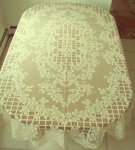Trellis Rose Tablecloth 60x104 Ivory Rectangle Table Cloth Oxford House NWOT - Picture 1 of 3