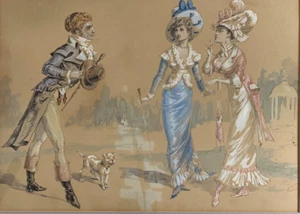 Satire Caricature Regency Fashion 18th early 19th century Watercolour painting - Picture 1 of 15