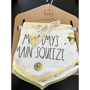 Bandana bavaglino bambino Rae Dunn set regalo di 3 "mommy's main squeeze" limoni nuovo - Foto 1 di 6
