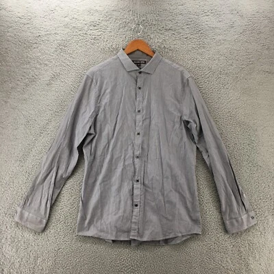 Camisa Michael Kors Manga Larga Para Hombre XL Gris Algodón Abotonado Manga Larga Rayas Foto 1 de 4
