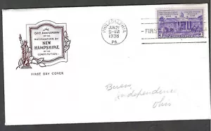 #835 3c EDICIÓN DE RATIFICACIÓN FDC-PHILADELPHIA, PA JUNIO 21-1938 FARNAM CACHET - Imagen 1 de 1