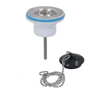 Strainer Waste With Plug & Chain 1 ¼” Top Fixing Bolt Standard Basin Sink Traps - Picture 1 of 5