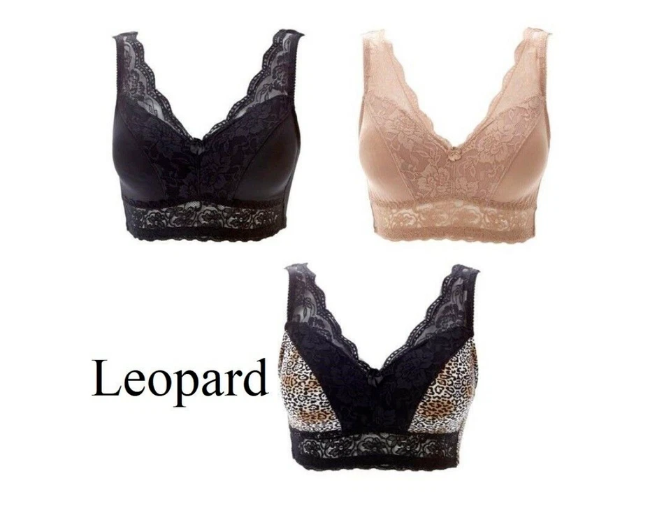Rhonda Shear Pin Up Lace Overlay Bra 3-pack Leopard 567-051 , Size 2X - Image 1 of 1