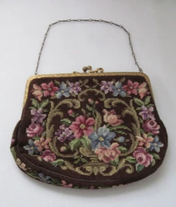 Christine Custom Bags Brown Antique Petit Point Needlepoint Tapestry Purse '60's - Picture 1 of 10