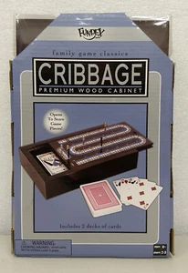Fundex Classic CRIBBAGE Premium Wood Cabinet Set ~ 2 Decks of Cards NEW & SEALED - Picture 1 of 5