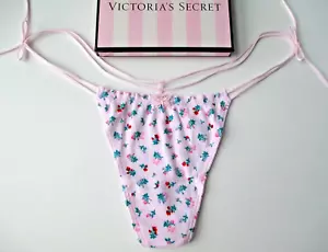 VICTORIA'S SECRET PINK Side Tie Ruffled Cotton V-String Thong Panty S M L XL VS - Picture 1 of 8