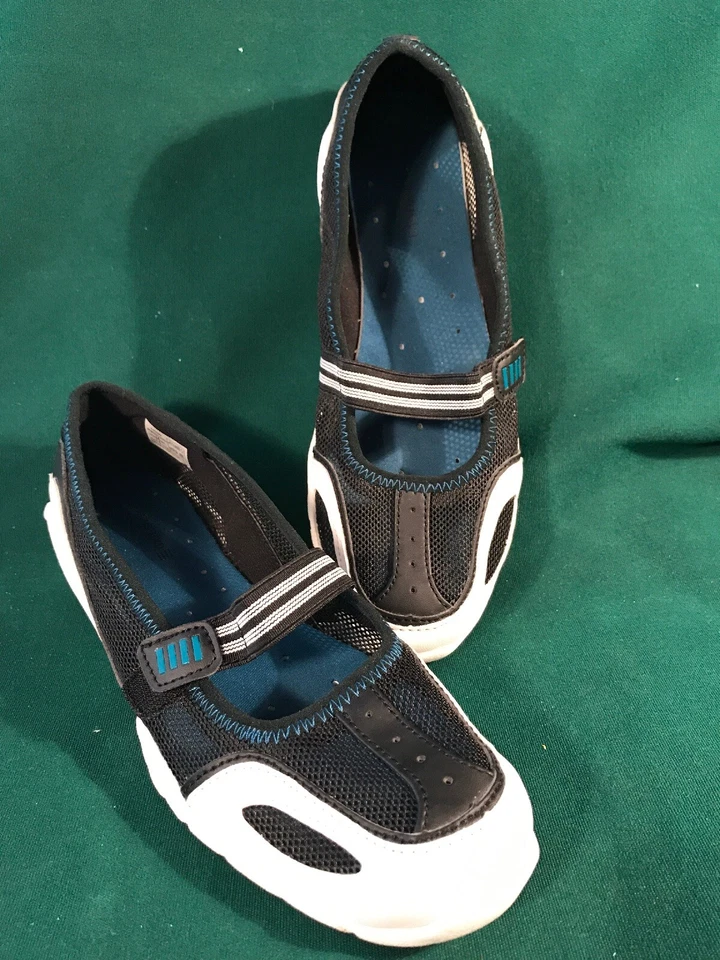 Lands End Mujer 7 B Malla Negro Blanco Atlético Correa Elástica Zapatos Usados en Excelente Condición Foto 1 de 4