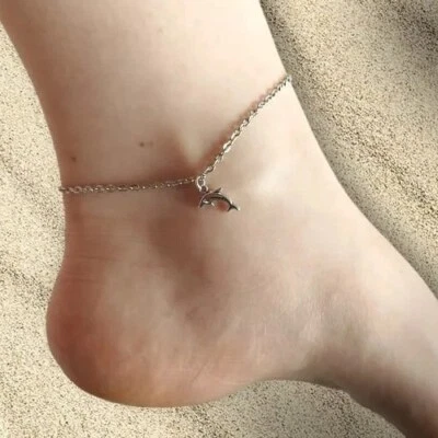 Cavigliera bracciale catenina argento acciaio delfino moda donna uomo estate - Immagine 1 di 4