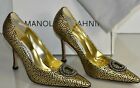 $1155 New Mnaolo Blahnik Descortes 105 Pumps Bb Gold Black Jeweled Shoes 39.5