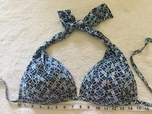 Athleta XL (L) Bikini Top Aqualuxe Blue Tile Print Molded Cups Halter String  - Picture 1 of 8