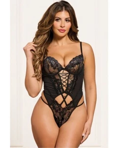 Cross-Dye Lace Mesh Underwire Teddy – Black S/M Sexy Lingerie Bodysuit - Picture 1 of 2