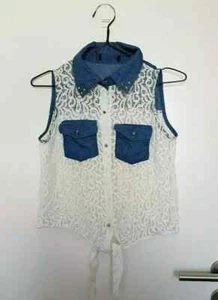 Süße ZARA Crop Top Bluse Transparent Spitze Jeans Weste T shirt Tunika h&m XS 34 - Bild 1 von 6