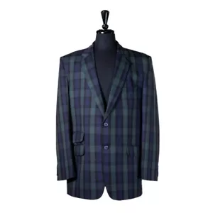 Blazer uomo tartan plaid blu verde formale festa giacca matrimonio sport cappotto 44R - Foto 1 di 7